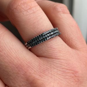 Blue Diamond Micro Band Rings, set of 3